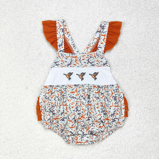SR1742 baby girls clothes duck hunting leopard embroidery summer rompers