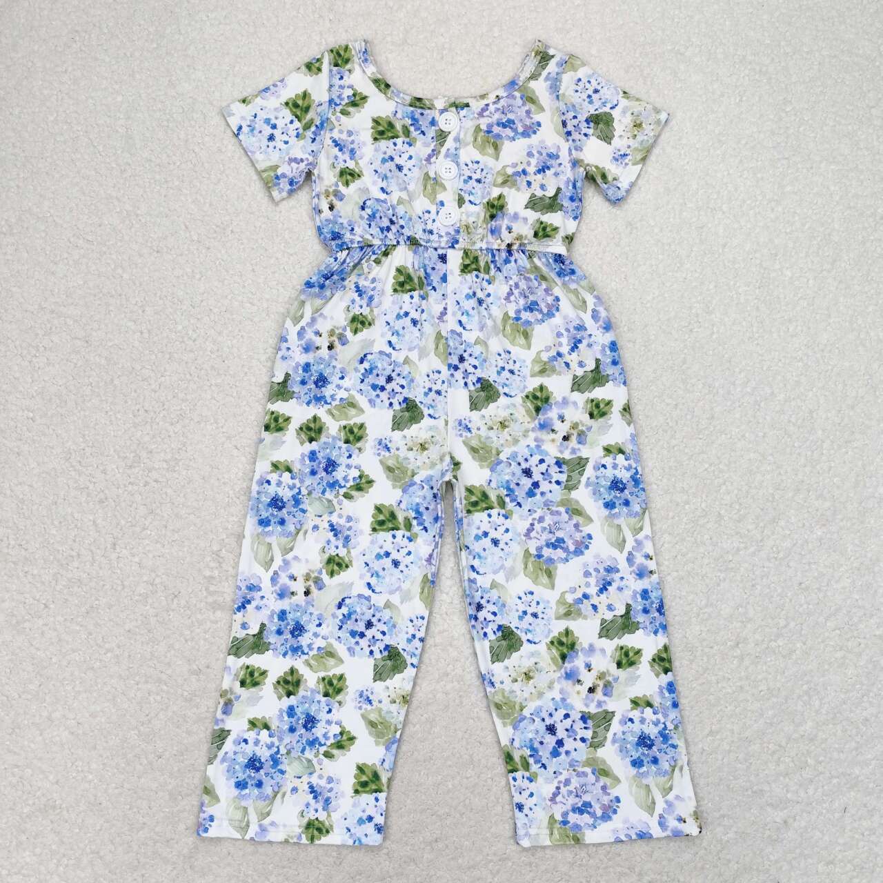 Sibling Baby Girls Short Sleeve Flowers Bows Pockets Pants Jumpsuits