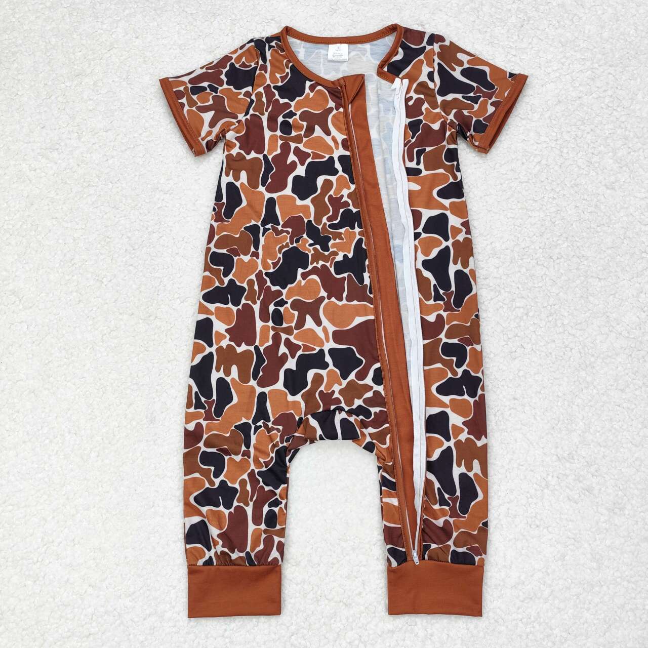 SR1895 Bamboo baby boys clothes brown hunting camouflage summer zip sleepers rompers