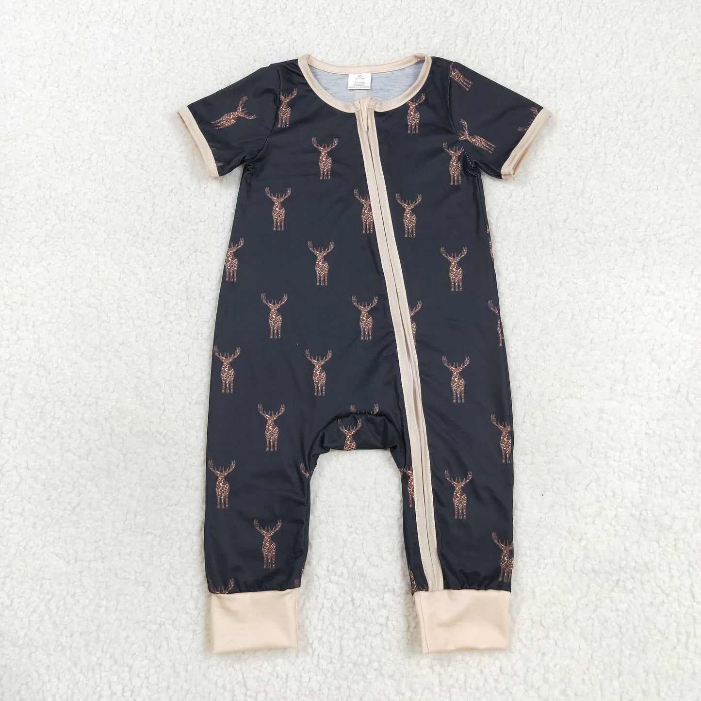 Sibling Baby Infant Boys Western Deer Camo Short Sleeves Bamboo Zipper Footie Rompers