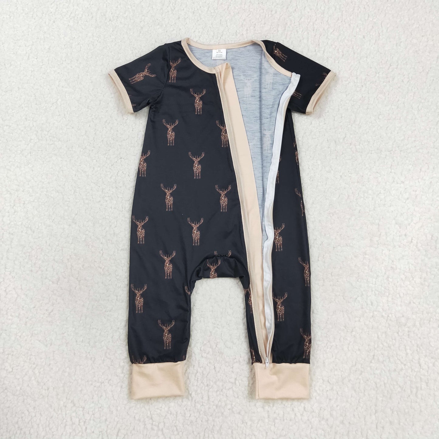 Sibling Baby Infant Boys Western Deer Camo Short Sleeves Bamboo Zipper Footie Rompers