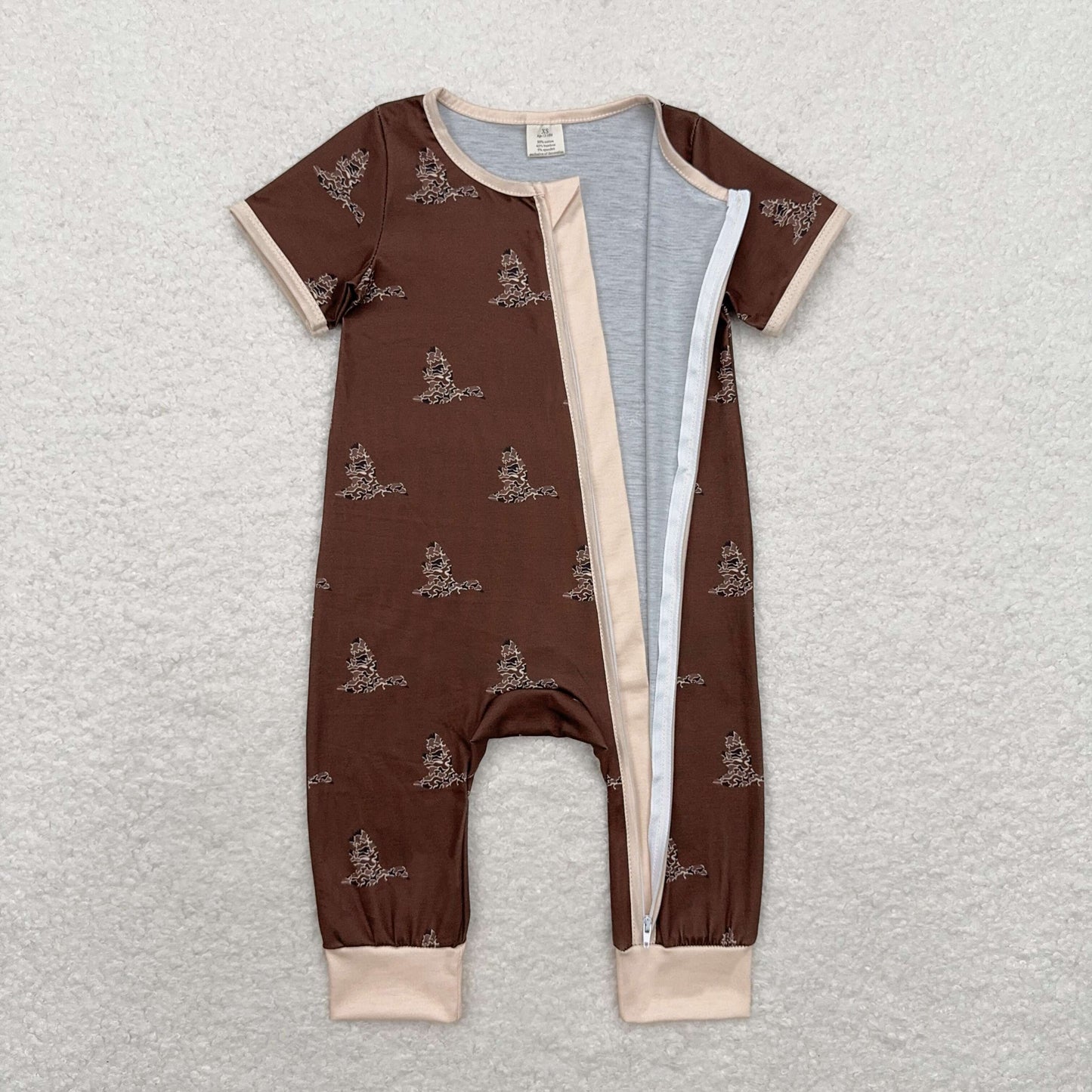 Sibling Baby Infant Boys Western Deer Camo Short Sleeves Bamboo Zipper Footie Rompers