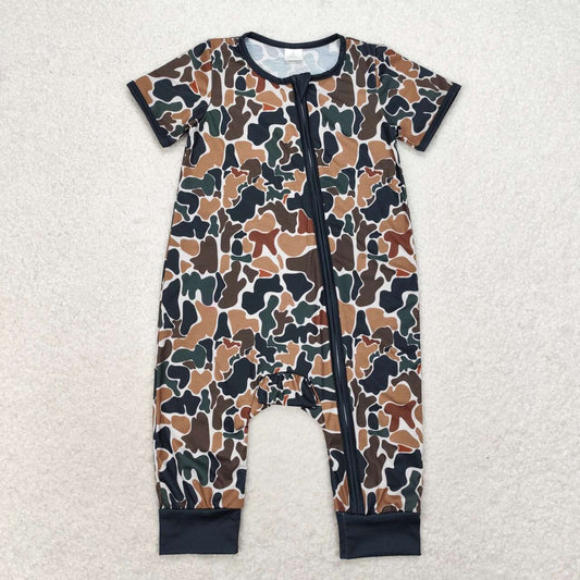 SR1899 Bamboo baby boys clothes black hunting camouflage summer zip sleepers rompers