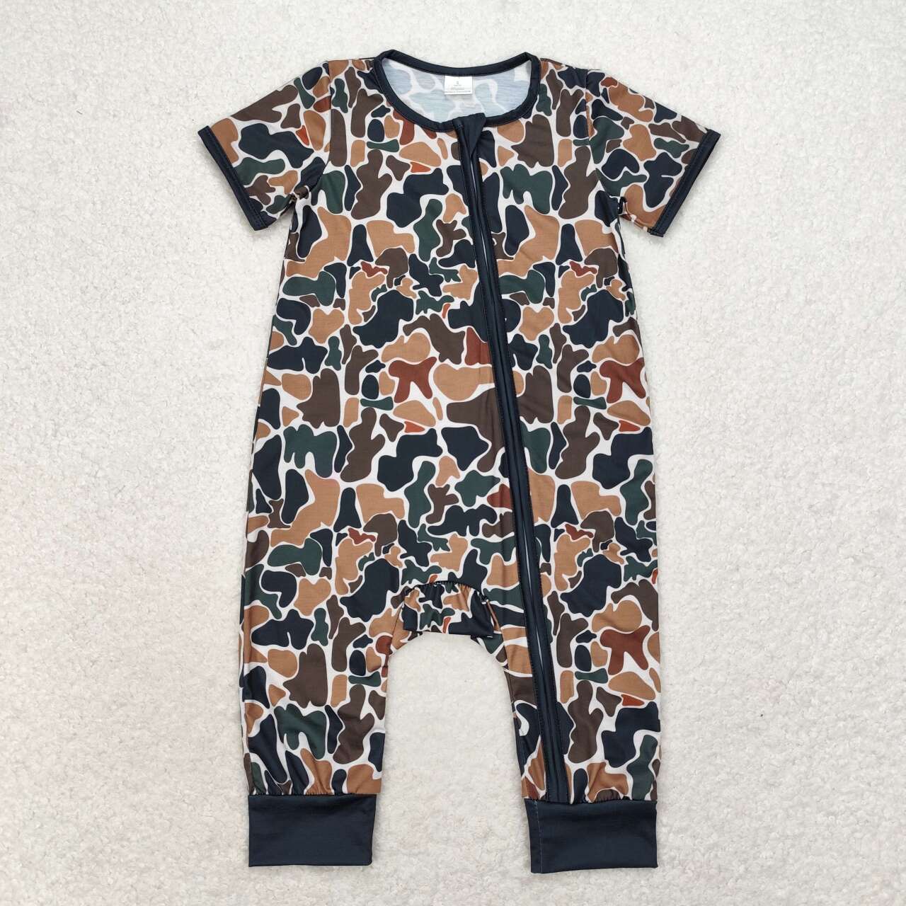 Sibling Baby Infant Boys Western Deer Camo Short Sleeves Bamboo Zipper Footie Rompers