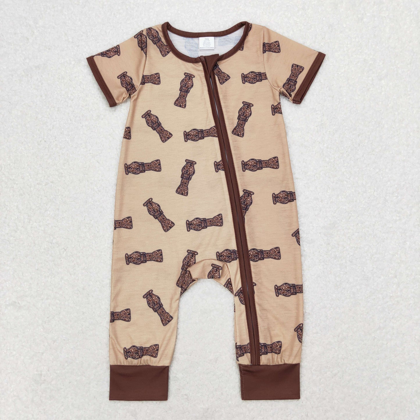 Sibling Baby Infant Boys Western Deer Camo Short Sleeves Bamboo Zipper Footie Rompers