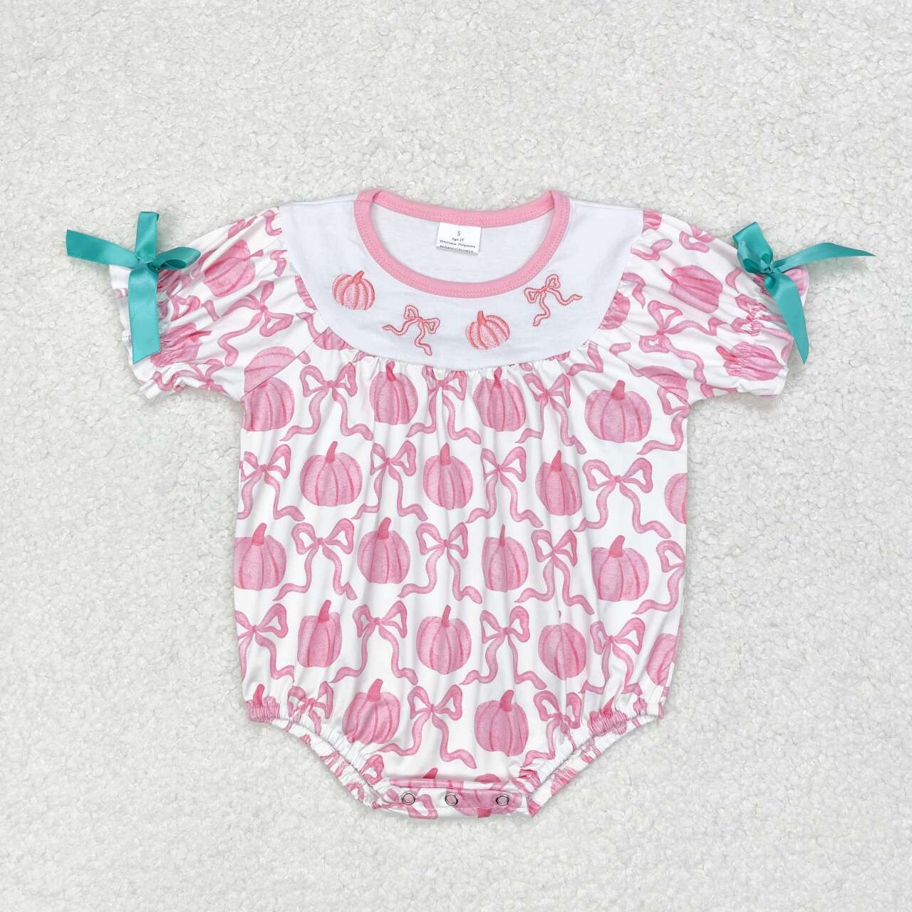 Sibling Baby Girls Pink Pumpkin Bows Sister Rompers