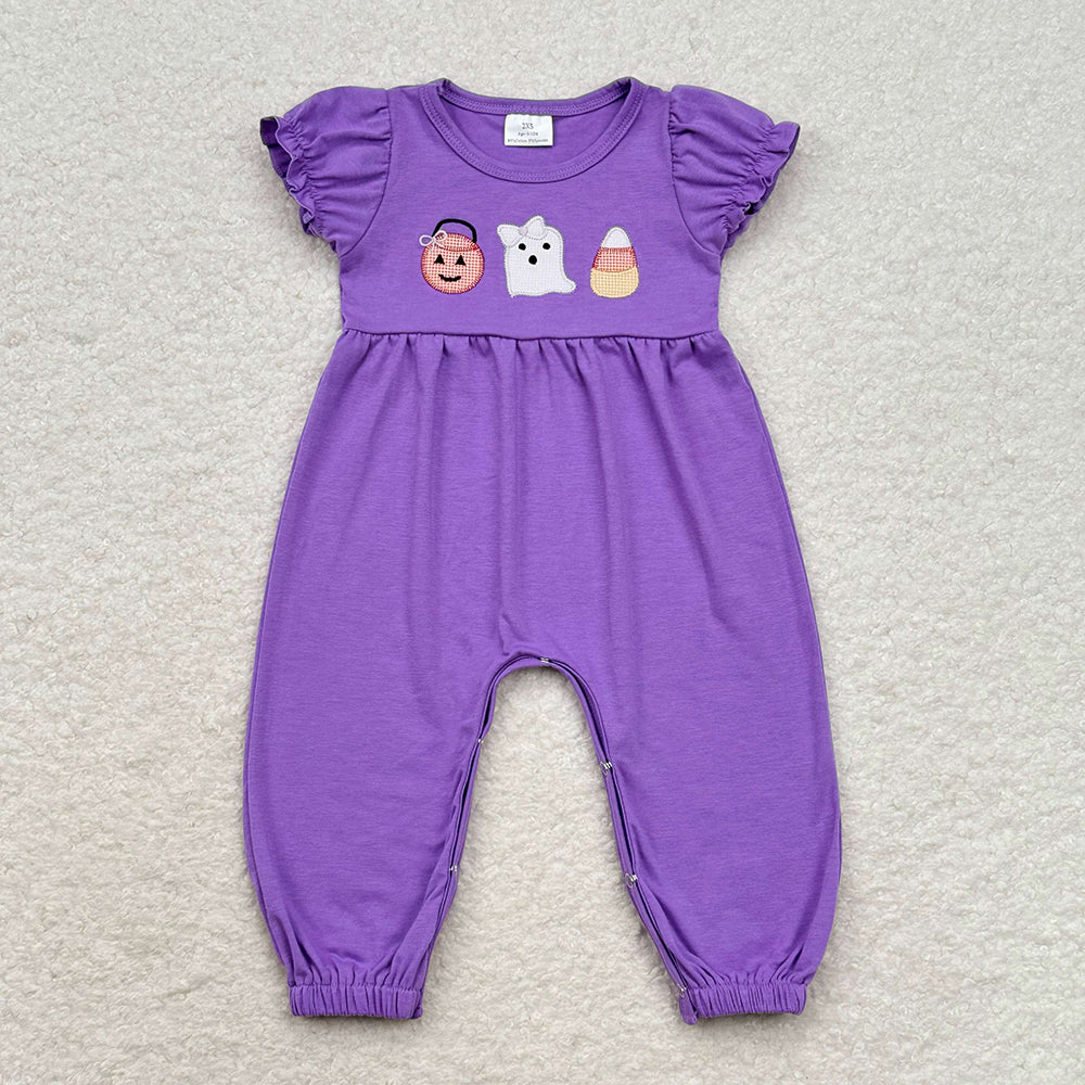 Sibling Baby Girls Lavender Ghost Halloween Rompers Dresses