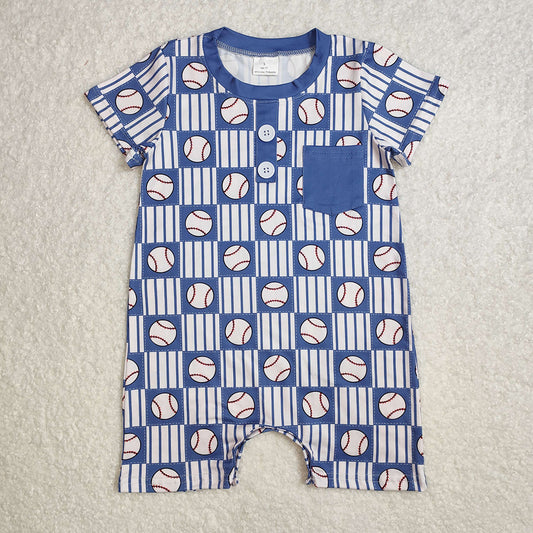SR2313 baby boy blue pocket baseball romper