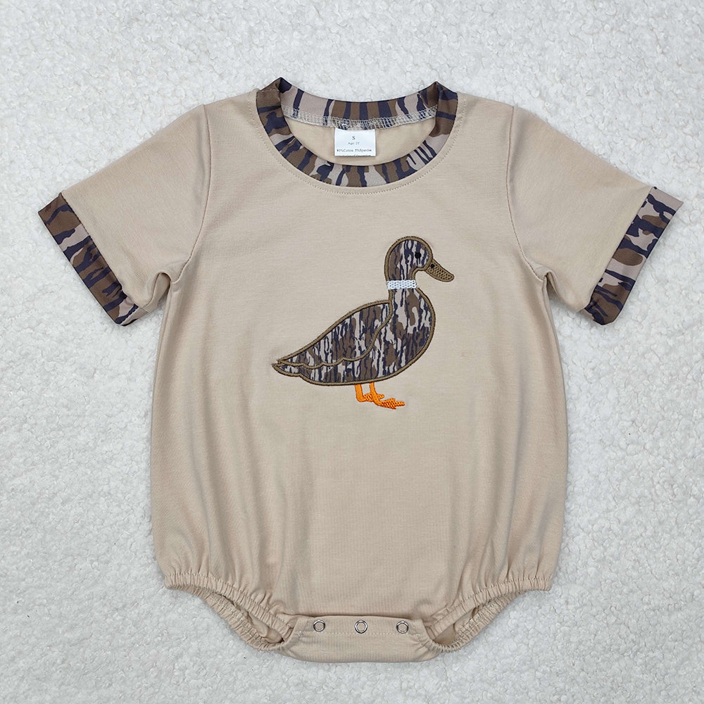 SR2392   baby boy clothes embroidery mallard camouflage duck summer bubble rompers