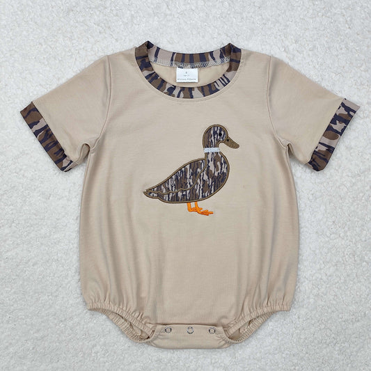 SR2392   baby boy clothes embroidery mallard camouflage duck summer bubble rompers