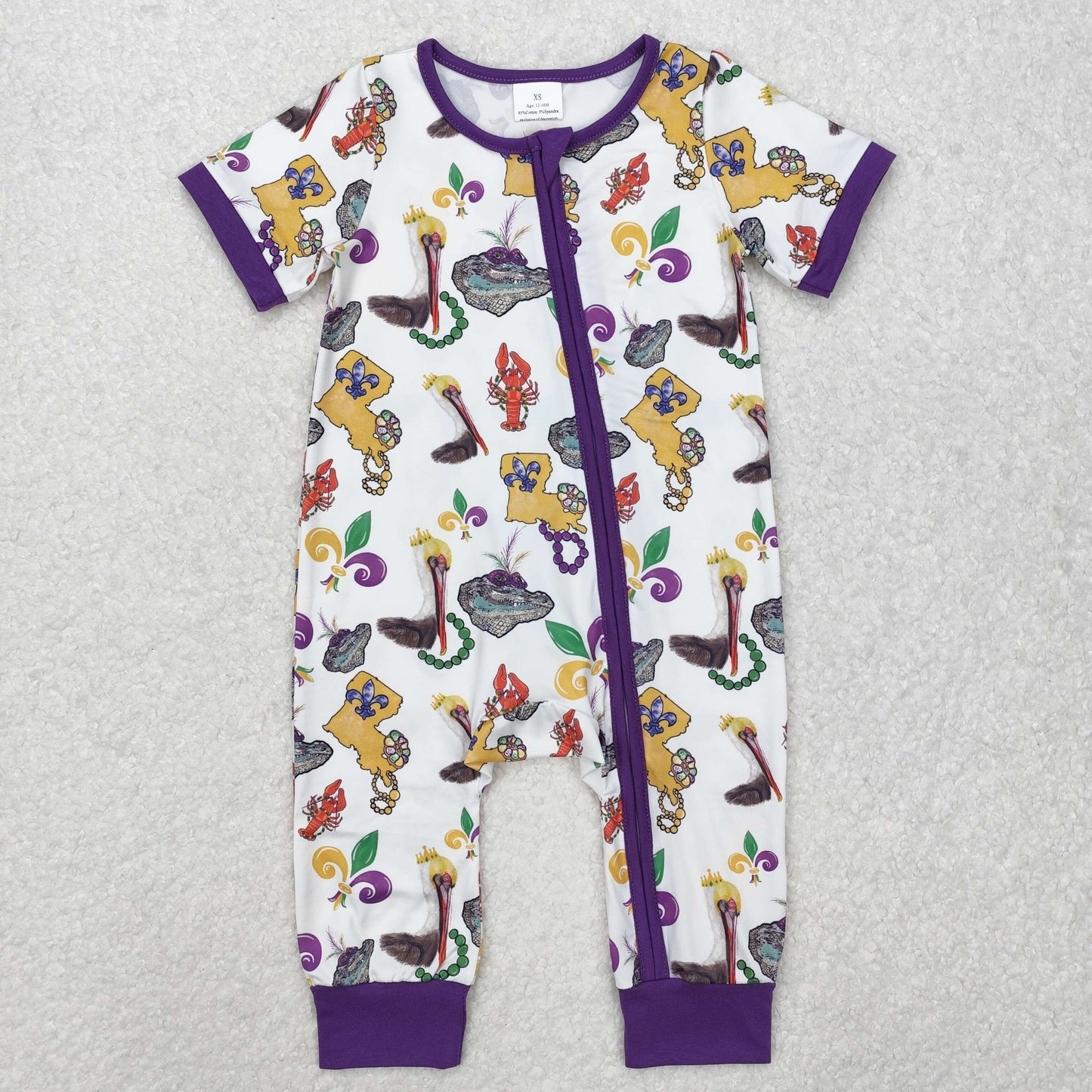 Sibling Baby Kids Anchors Crayfishes Top Pants Mardigras Pajamas Sets Zipper Footie Rompers