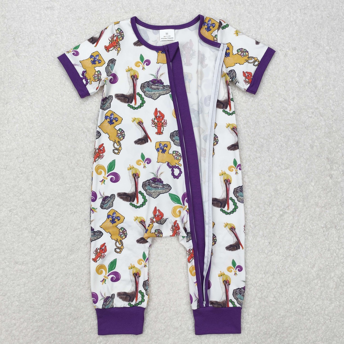 Sibling Baby Kids Anchors Crayfishes Top Pants Mardigras Pajamas Sets Zipper Footie Rompers