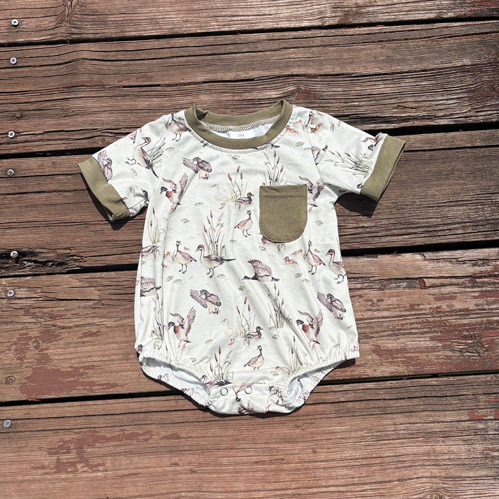 Sibling Baby Boys Green Hunting Ducks Mallard Rompers Outfits