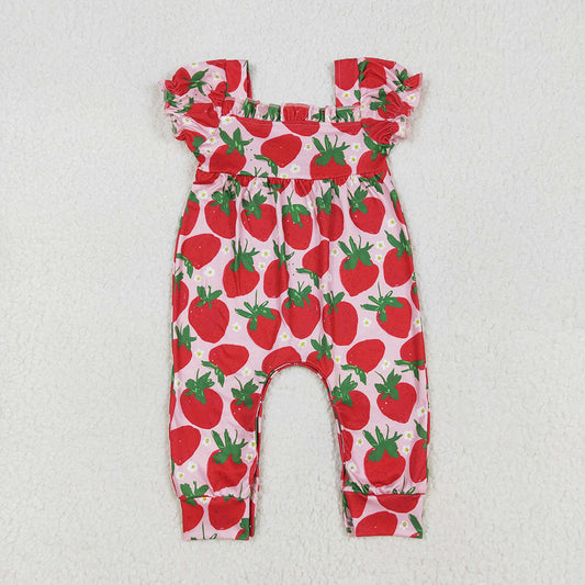 baby girls red strawberry short sleeve romper SR2597