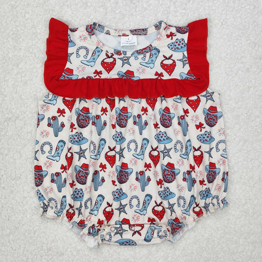 SR2680   baby girl clothes cowboy toddler girl 4th of July Patriotic summer bubble