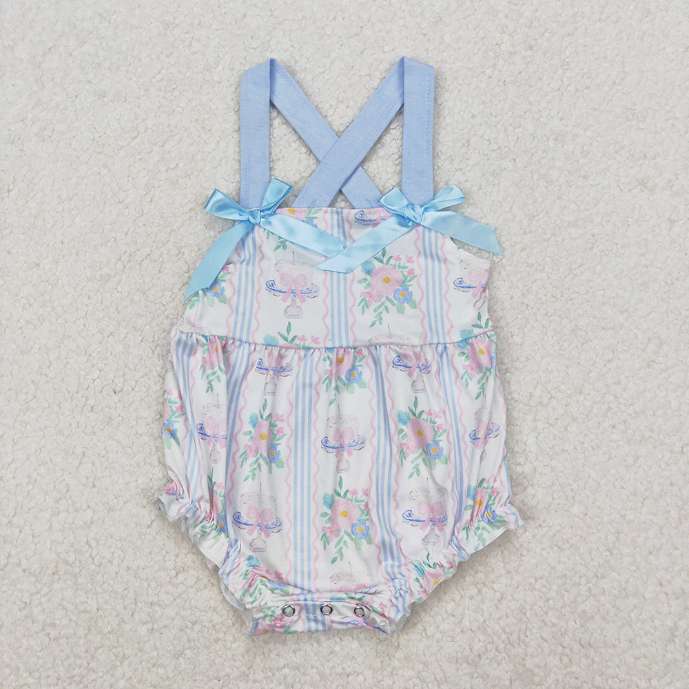 Sibling Baby Girls Flowers Cakes Straps Bows Rompers Dresses Outfits