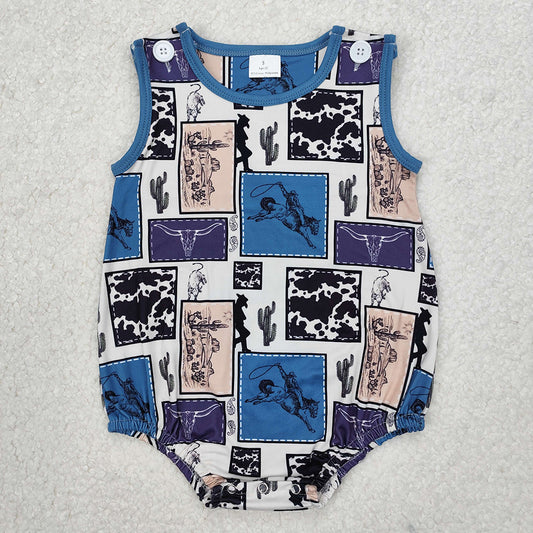 baby boys western rodeo blue sleeveless romper SR2700