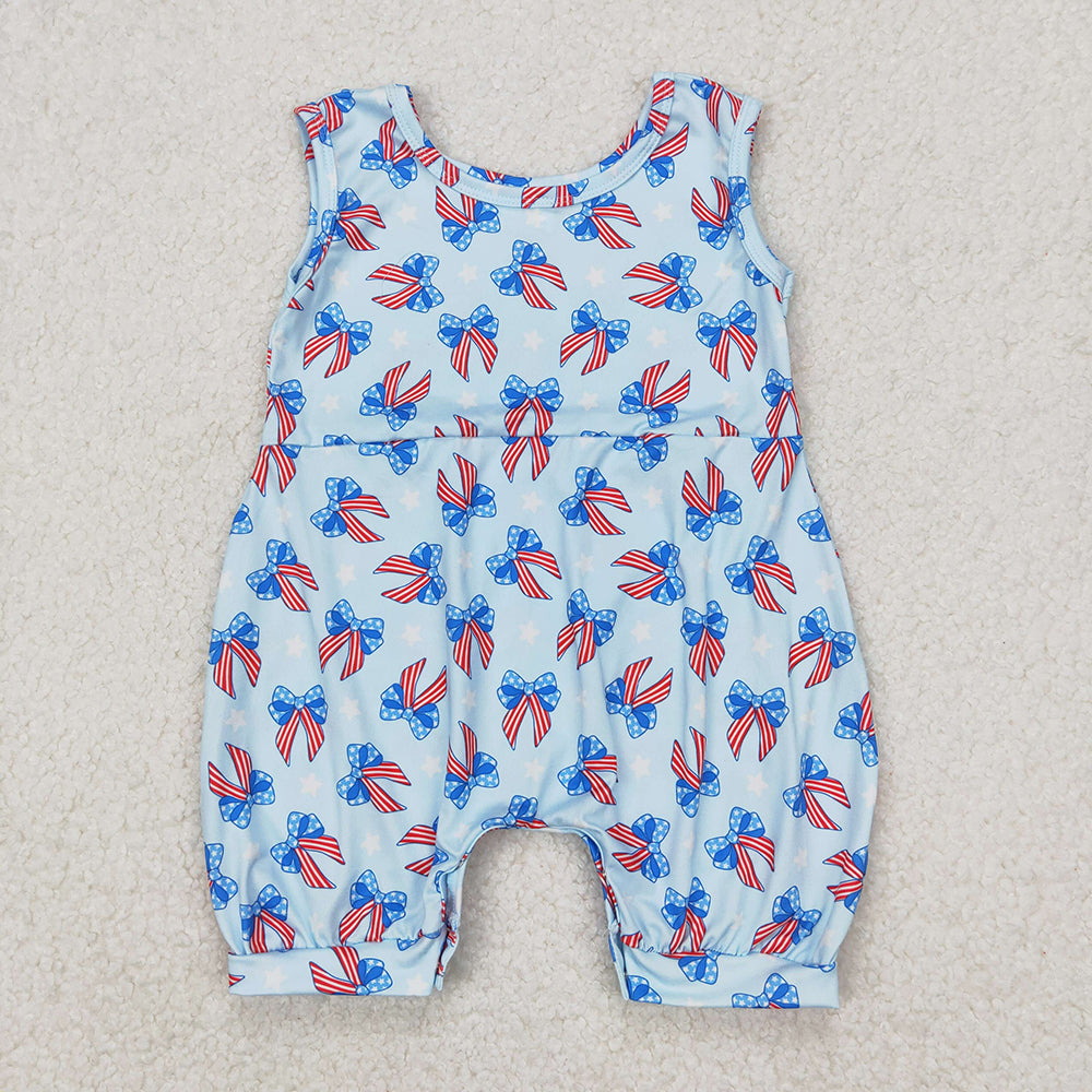 Sibling Baby Girls 4th Of July Bows Sleeveless Rompers Dresses