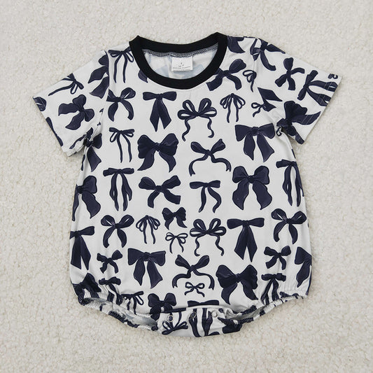 SR2820 baby girls black bows toddler summer bubble rompers