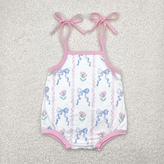 SR2858 baby girls bows flowers Straps rompers