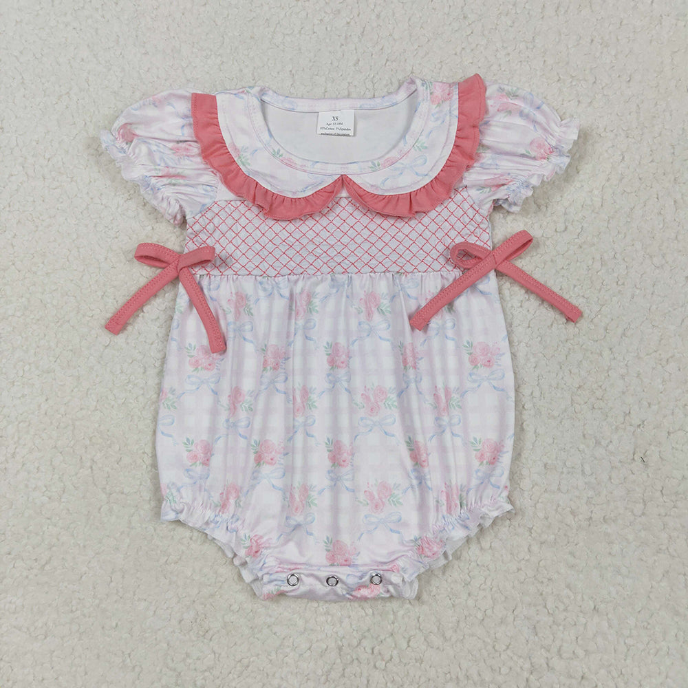 Sibling Embroidery Baby Infant Girls Flutter Sleeves Bows Ruffle Rompers