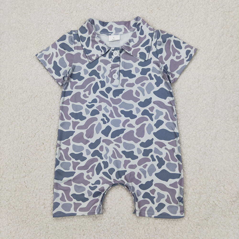5 Colors Sibling Baby Infant Boys Short Sleeves Camouflage Button Rompers