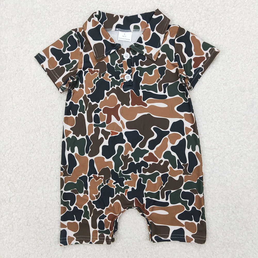 5 Colors Sibling Baby Infant Boys Short Sleeves Camouflage Button Rompers