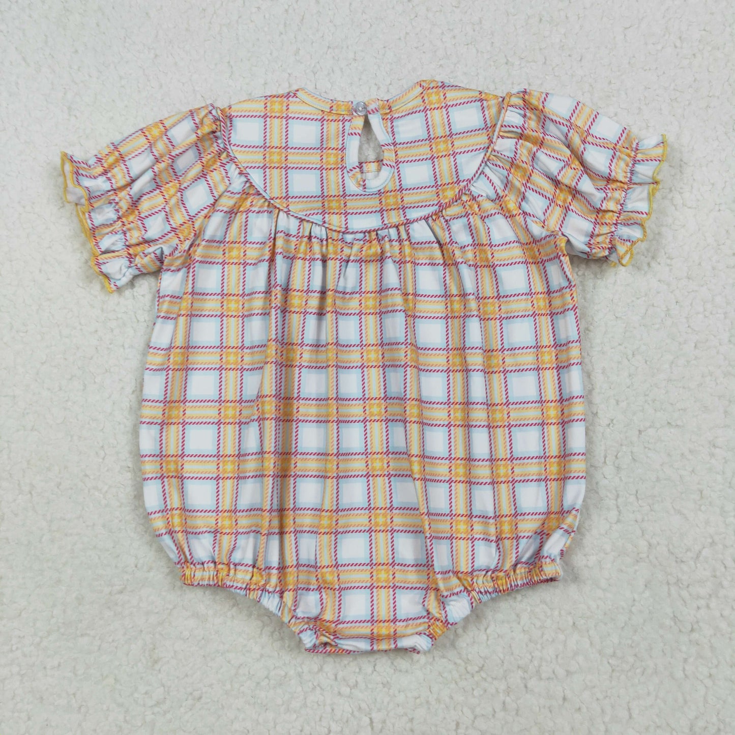 SR2982 Smocked Baby girls khaki farm animals rompers