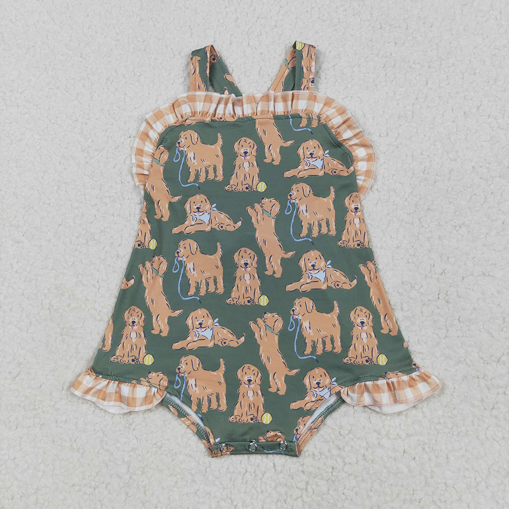 SR2986 baby girls dog cute straps Sleeveless rompers