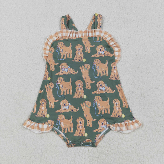 SR2986 baby girls dog cute straps Sleeveless rompers
