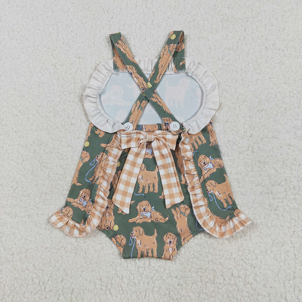 SR2986 baby girls dog cute straps Sleeveless rompers