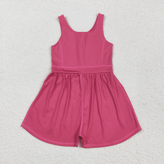SR3022 toddler girl clothes Dark Pink athletic summer yoga jumpsuits