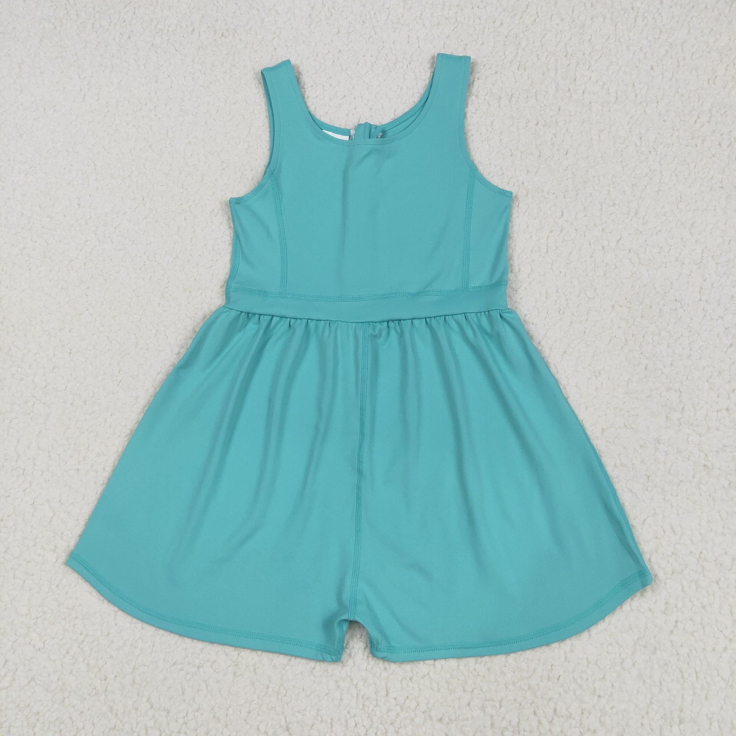 SR3023 Baby Girls Sleeveless Aqua Back Zipper Yoga Active Shorts Jumpsuits