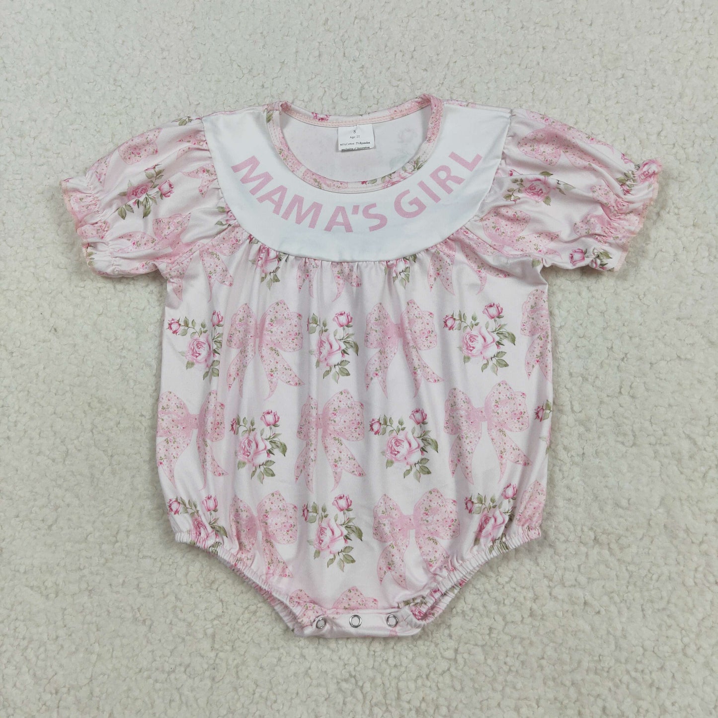 SR3087 Baby Girls Pink Mama's Girl Bows Flowers Ruffle Rompers