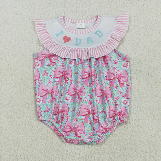 SR3089 baby girls I Love dad embroidery bows flowers rompers