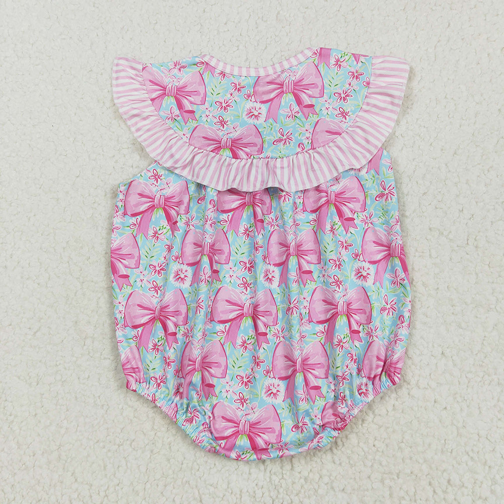 SR3089 baby girls I Love dad embroidery bows flowers rompers