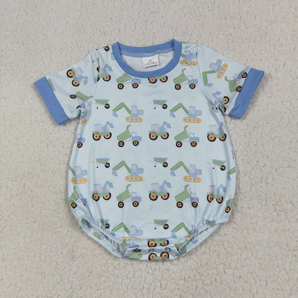 SR3142 baby boys Constuction Digger short sleeve rompers