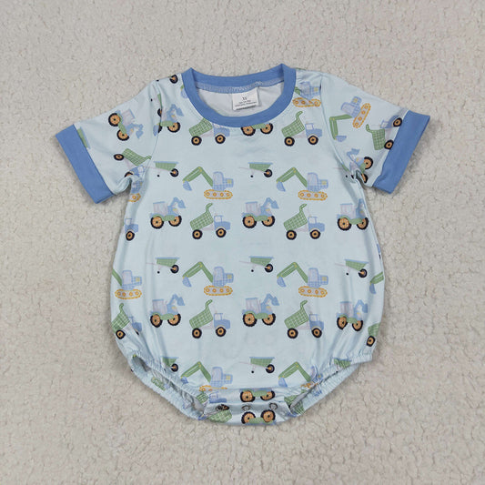 SR3142 baby boys Constuction Digger short sleeve rompers