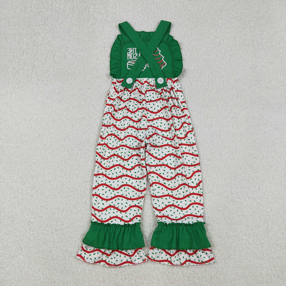 Sibling Baby Girls Embroidery Stripe Trees Tunic Ruffle Pants Christmas Clothes Sets Jumpsuits