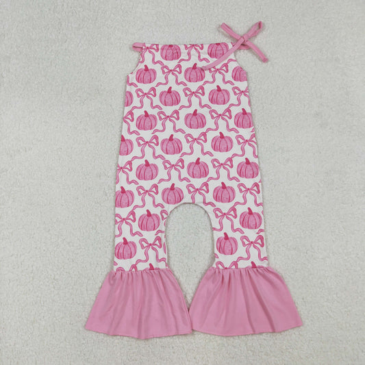 SR3200 Baby Girls Pink Bows Pumpkins Checked Ruffle Pants Fall Rompers