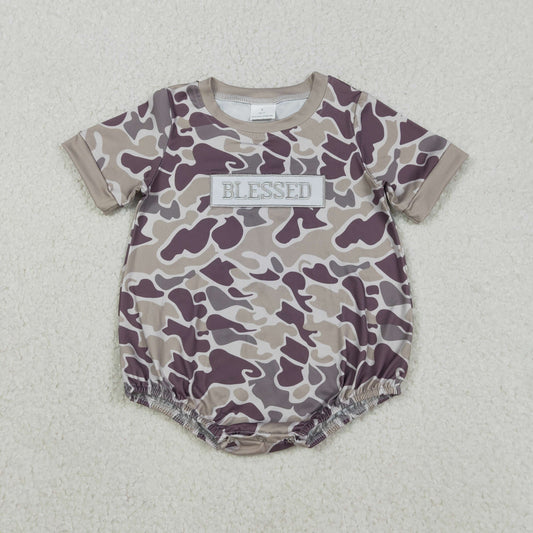 SR3263 Baby Boys Southern Grey Camo Embroidery Blessed Rompers