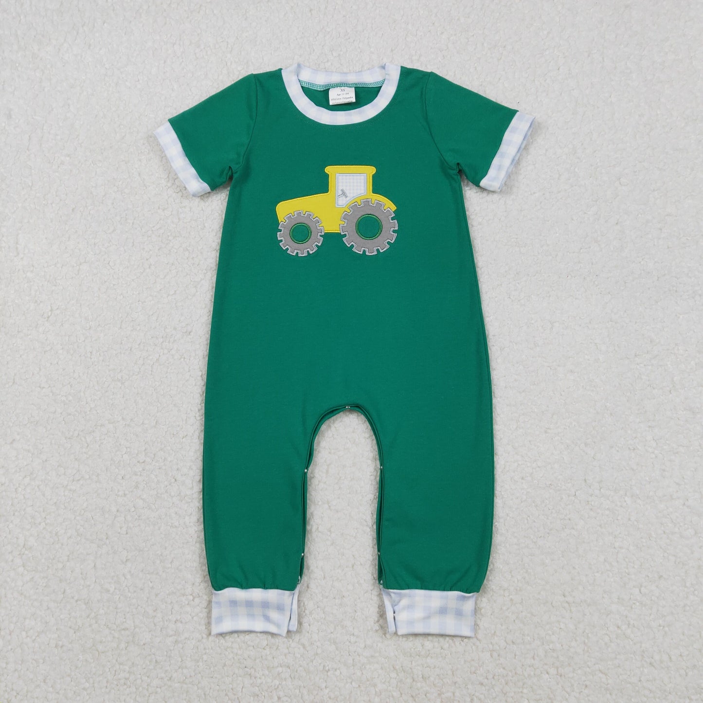 SR3332 Baby Boys Embroidery Trucks Farm Footie Rompers