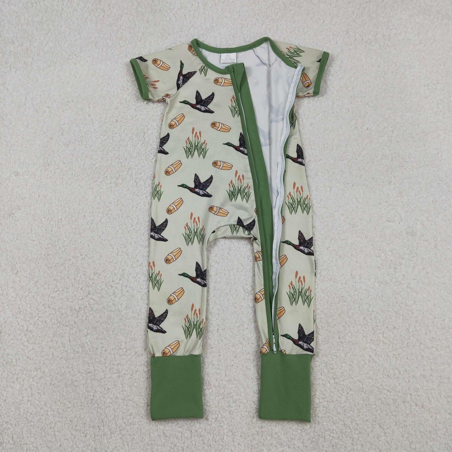 Sibling Baby Kids Camo Hats Ducks Southern Hunting Two Way Zipper Convertible Rompers