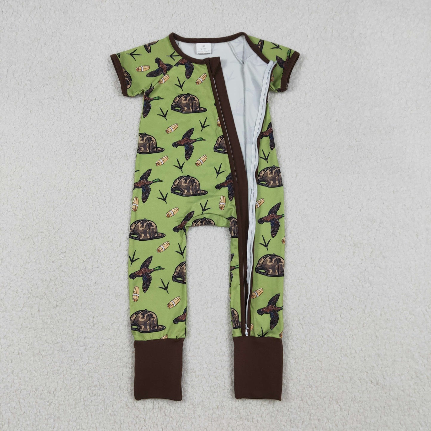 Sibling Baby Kids Camo Hats Ducks Southern Hunting Two Way Zipper Convertible Rompers