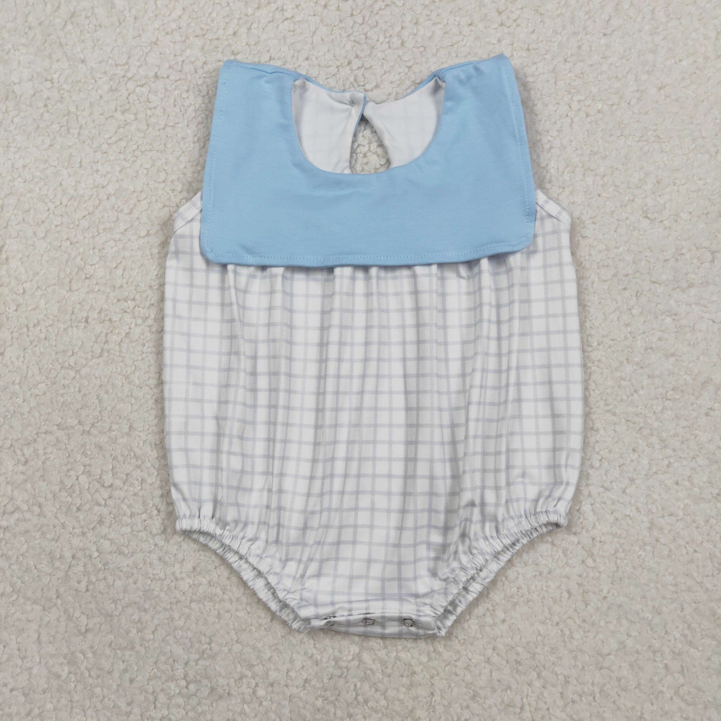 Sibling Baby Boys Light Blue Pocket Top Pockets Short Checked Rompers