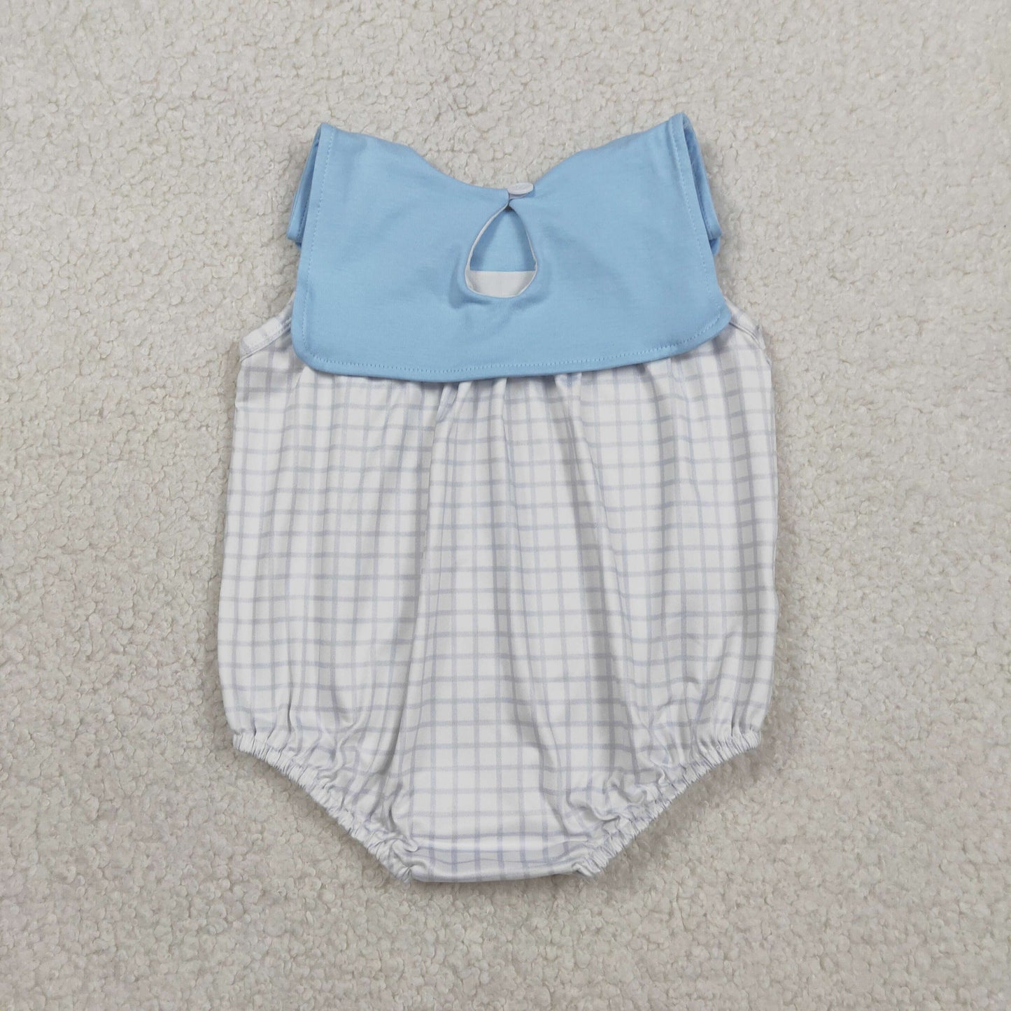 Sibling Baby Boys Light Blue Pocket Top Pockets Short Checked Rompers