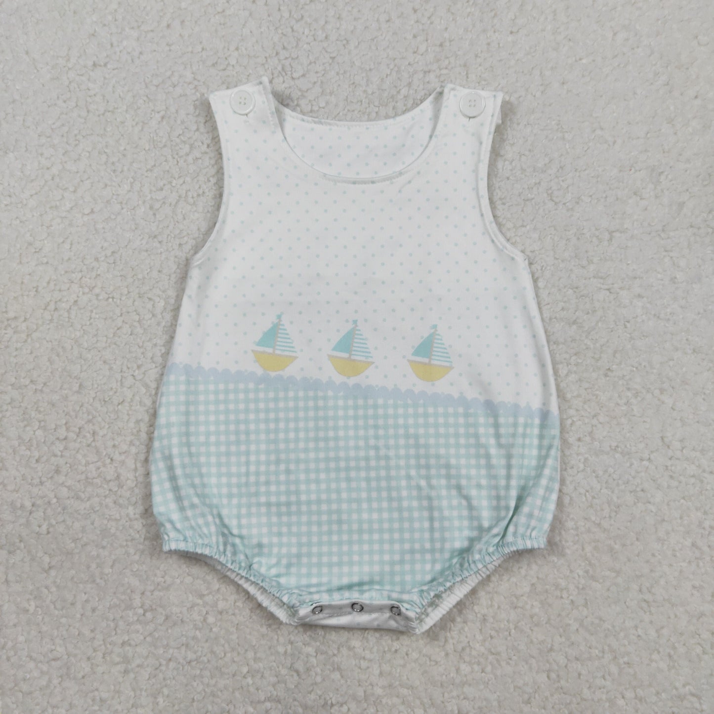 Sibling Baby Boys Girls Sleeveless Boats Polka Dots Checked Rompers