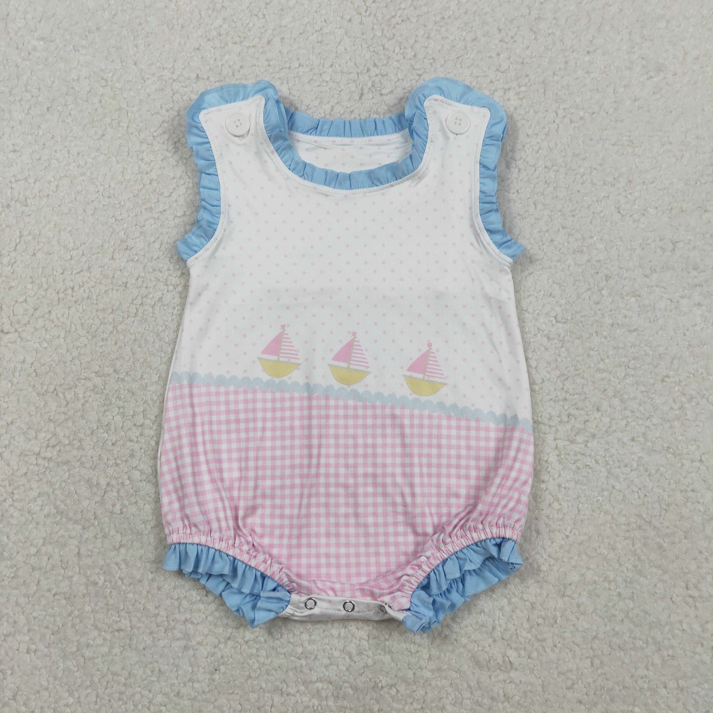 Sibling Baby Boys Girls Sleeveless Boats Polka Dots Checked Rompers