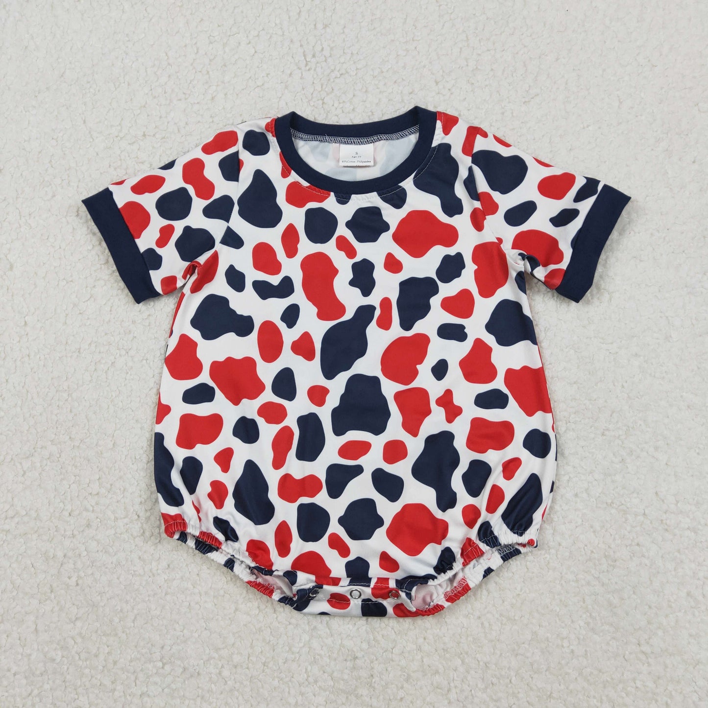 Sibling Baby Boys Red Blue Cow Print Button Tops Shorts 4th of July Clothes Set Rompers