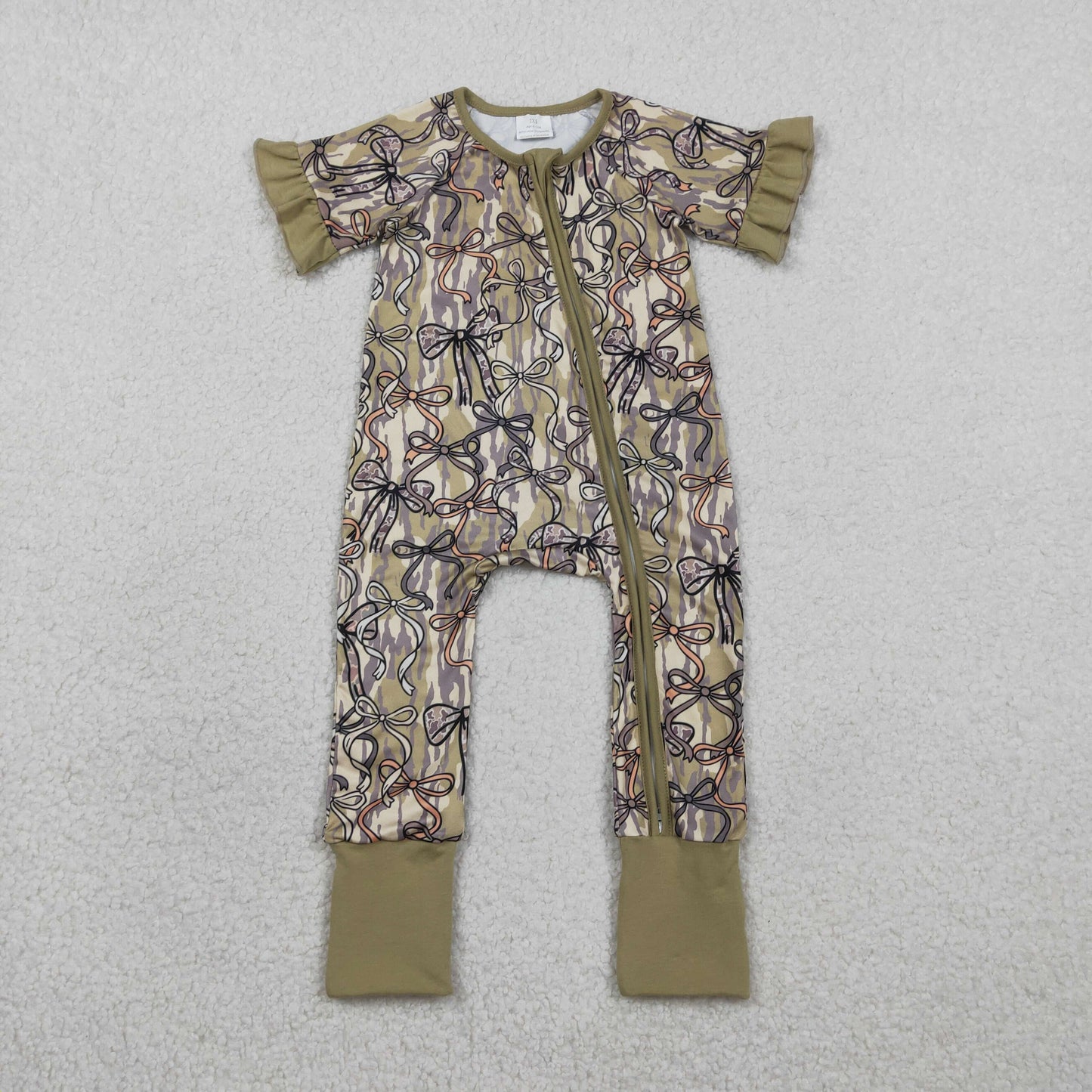 Sibling Family Adult Women Girls Olive Camo Bows Pajamas Clothes Set Zipper Rompers